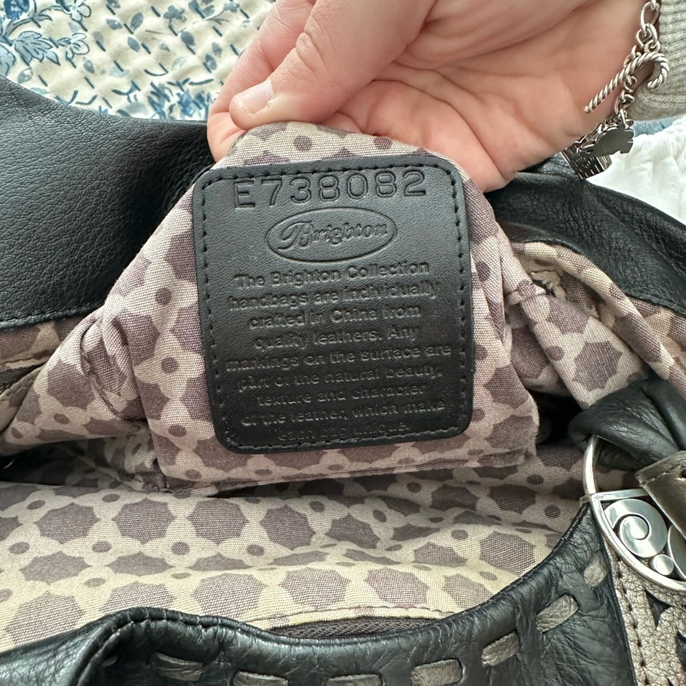 Brighton Black Leather Shoulder Bag with Silver Accents - Picture 3 of 11